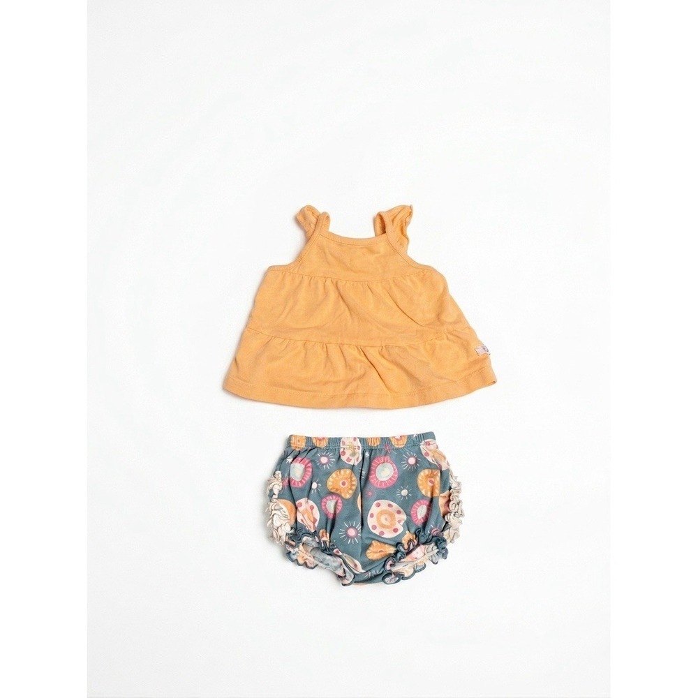 RuffleButts Baby Girl 6-12M Marigold Tank Top & Floral Bloomers 2pc Set Outfit